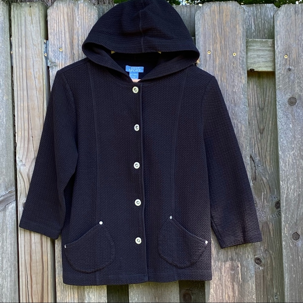 Koret Sport cotton Black Hooded Waffle weave 3/4 sleeve Jacket pockets …